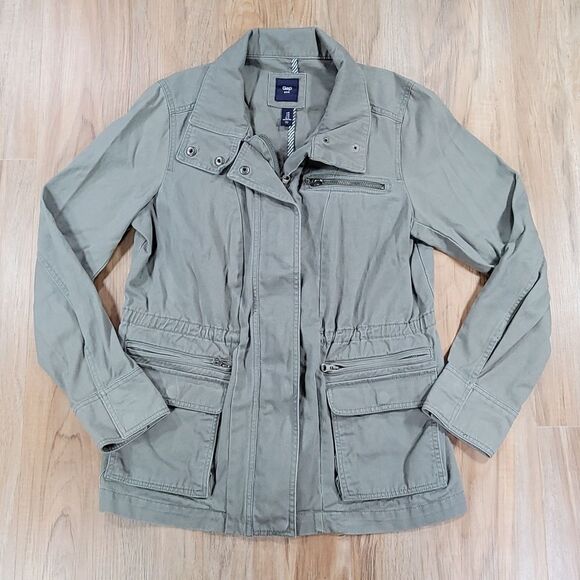 ☔️🔺️Gap Olive Green Zippered Utility Jacket Medium - Picture 1 of 13